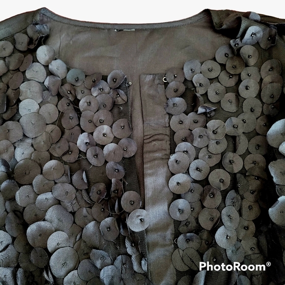 Women's Lightweight Bolero Jacket with Black Silky Rose Petals, siz S/M - Picture 8 of 10